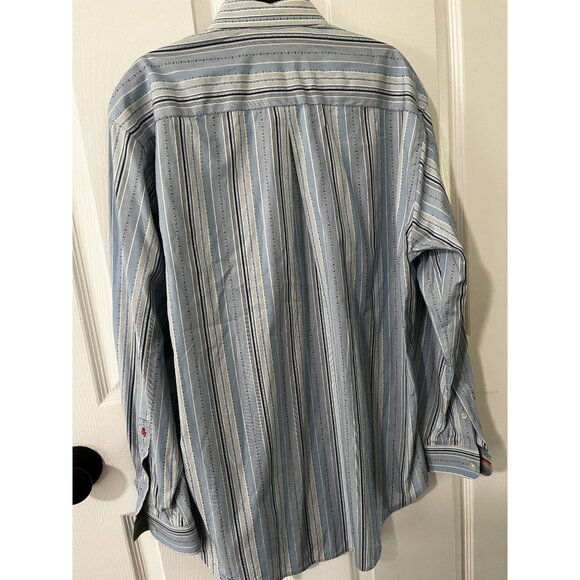 Robert Graham Mens Long Sleeve Flip Cuff Button Front Blue Shirt Sz Med - Picture 2 of 11